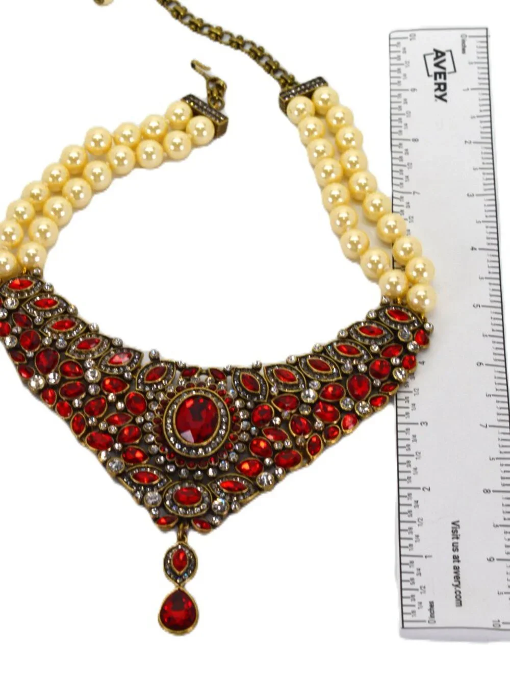 Heidi Daus 'Worth Waiting For' Siam Red Crystal Faux Pearl Necklace NIB